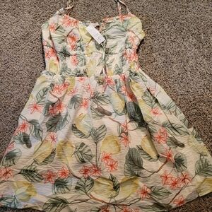 LOFT Floral Mini Dress - Green, Yellow, Coral